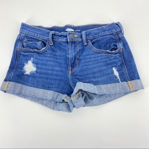 Old Navy Blue Denim Distressed  Boyfriend Shorts Cuffed Hem Size 4